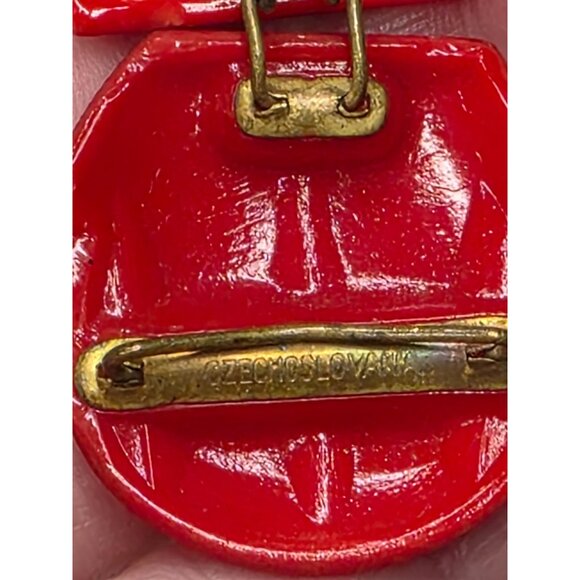 Vintage Czechoslovakia Glass Red Art Deco Lip-Shaped Belt‎ Buckle Gold-Tone 4" - Picture 5 of 7